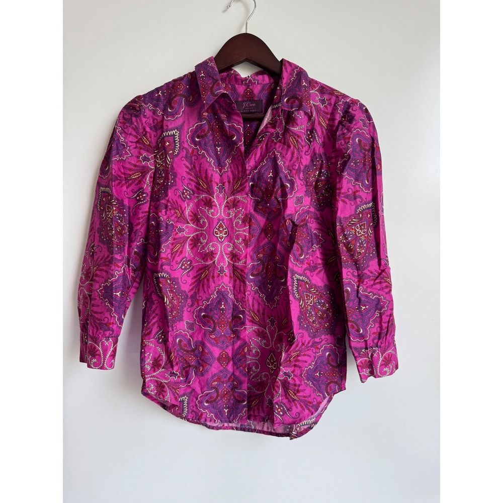 J.Crew Liberty Fabric Paisley Button Down Shirt Magenta Purple Boho Size 4